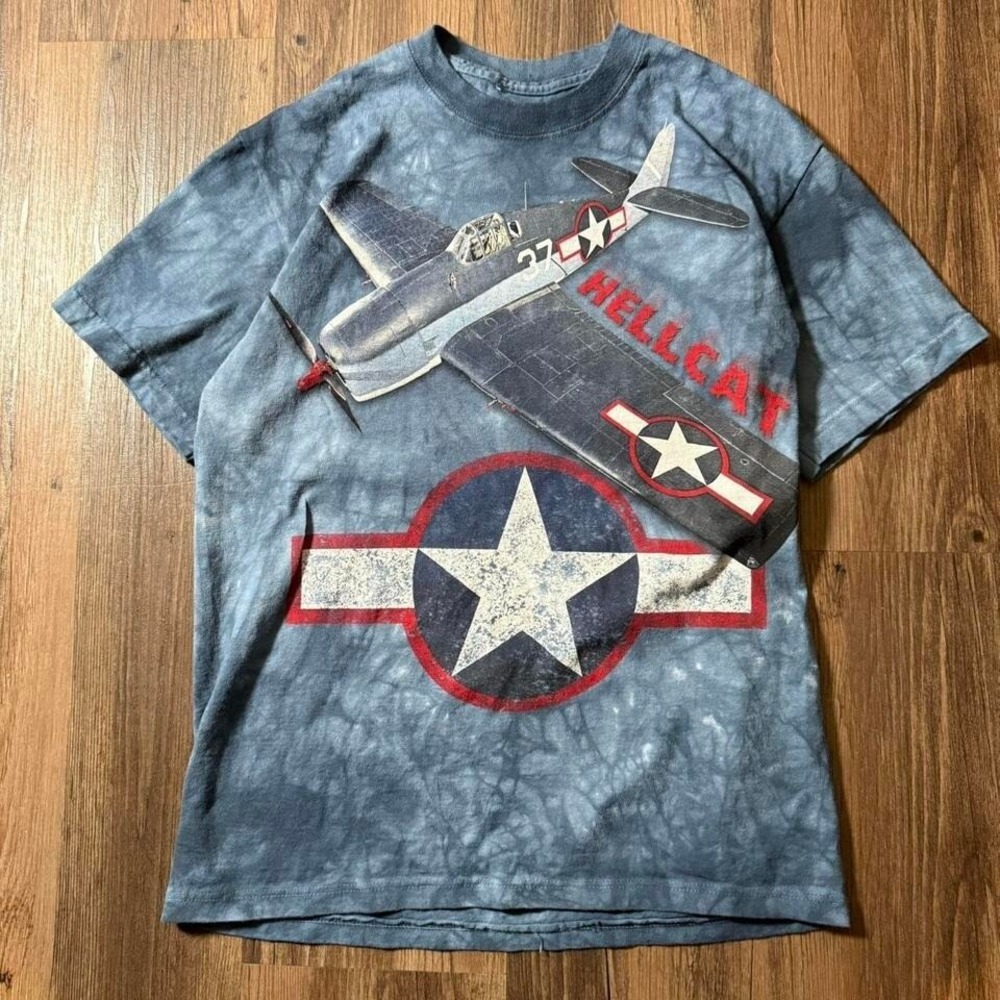Smithsonian Hellcat Airplane Graphic T-Shirt Tie Dye Blue Mens‎ Size S